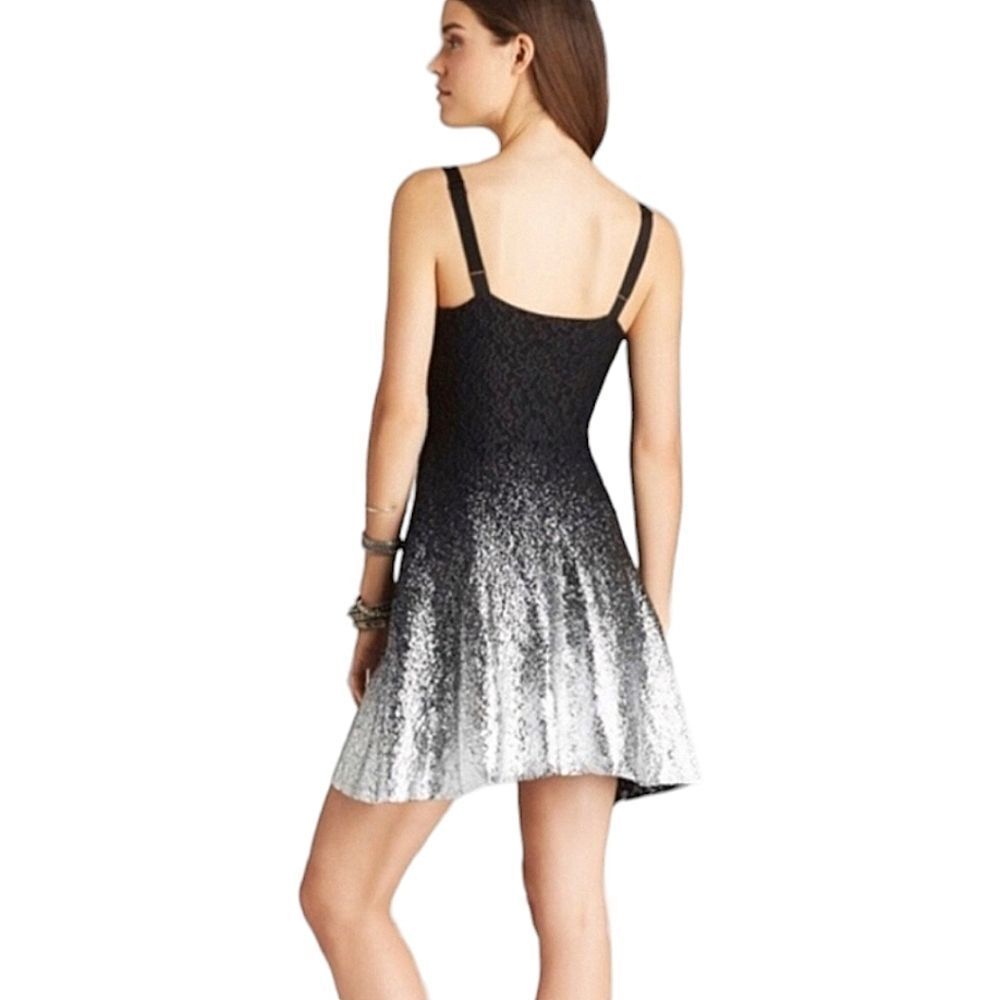 Free people mini dress black lace Ombré silver Foil metallic xs - Picture 2 of 8
